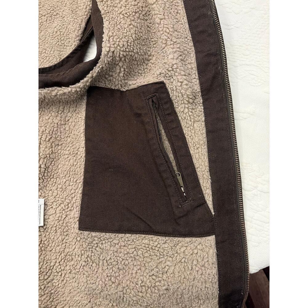Carhartt Sherpa Lined Vest Men’s XL Dark Brown Canvas Workwear Full Zip - Picture 9 of 12